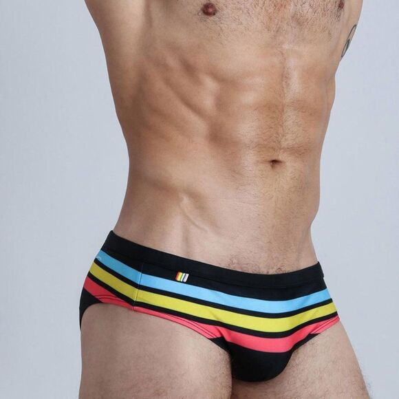 Men's Sexy Swimwear Low-Rise Striped Briefs Resort Beach Pool Party Black XL - Picture 3 of 6